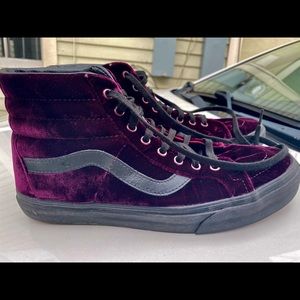 Maroon Velvet High Top Vans, Men’s size 10